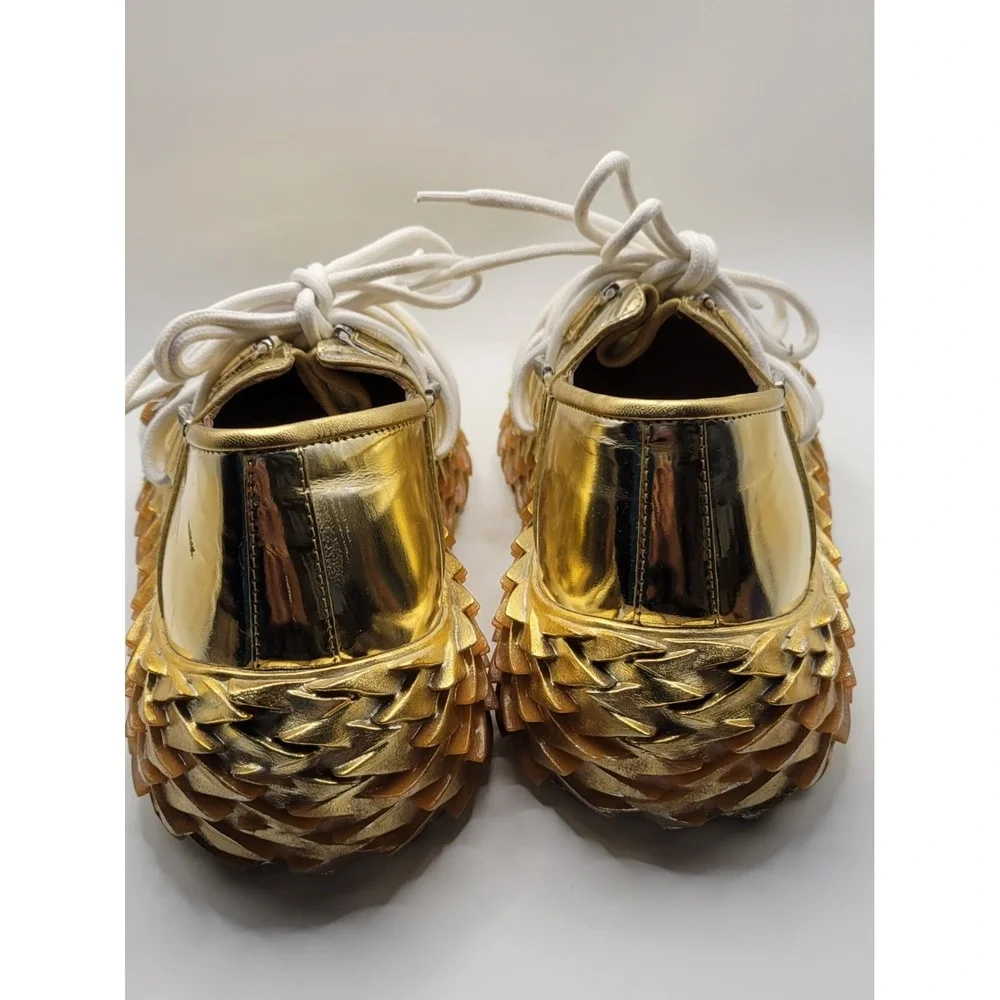 Gold Metallic Giuseppe Zanotti BNIB Lace Up Sneakers With Cleated Sole Size 37